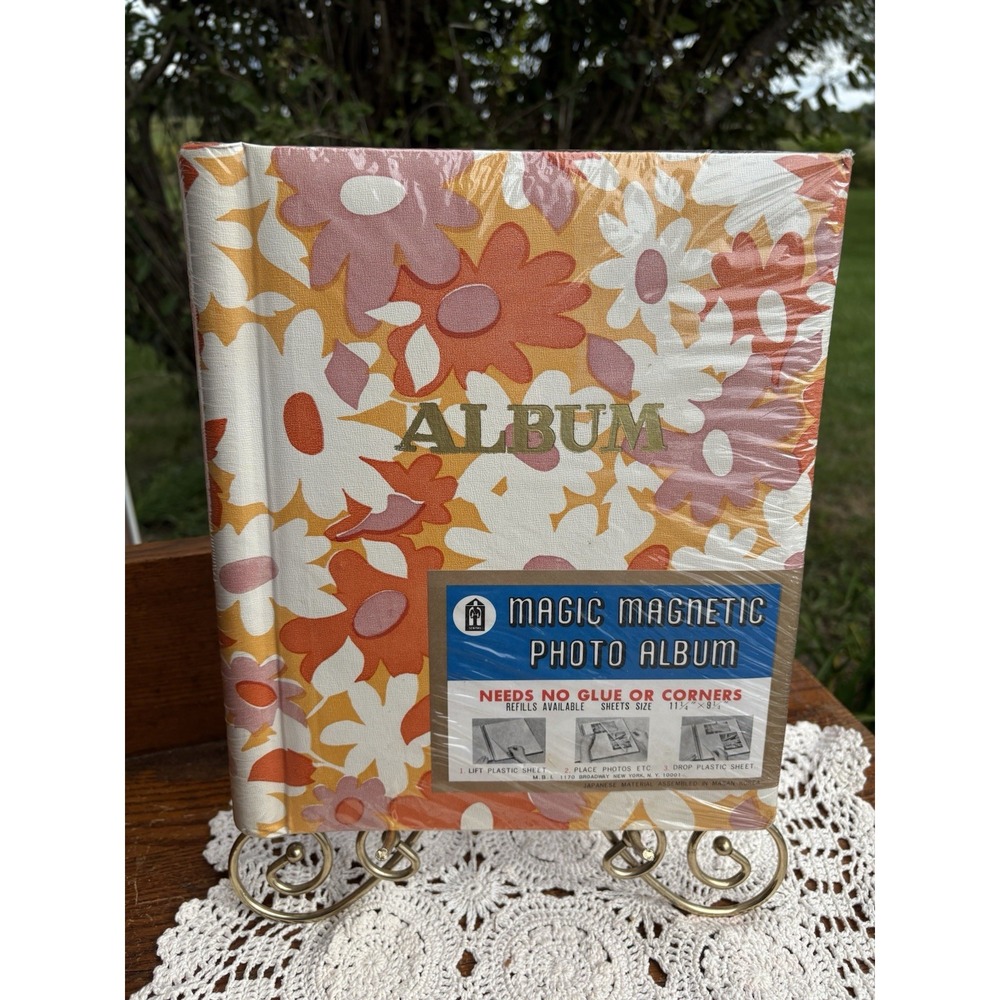 Vintage Photo Album Daisy Floral Photo Storage Magnetic 8 Sheet 16 Page Retro